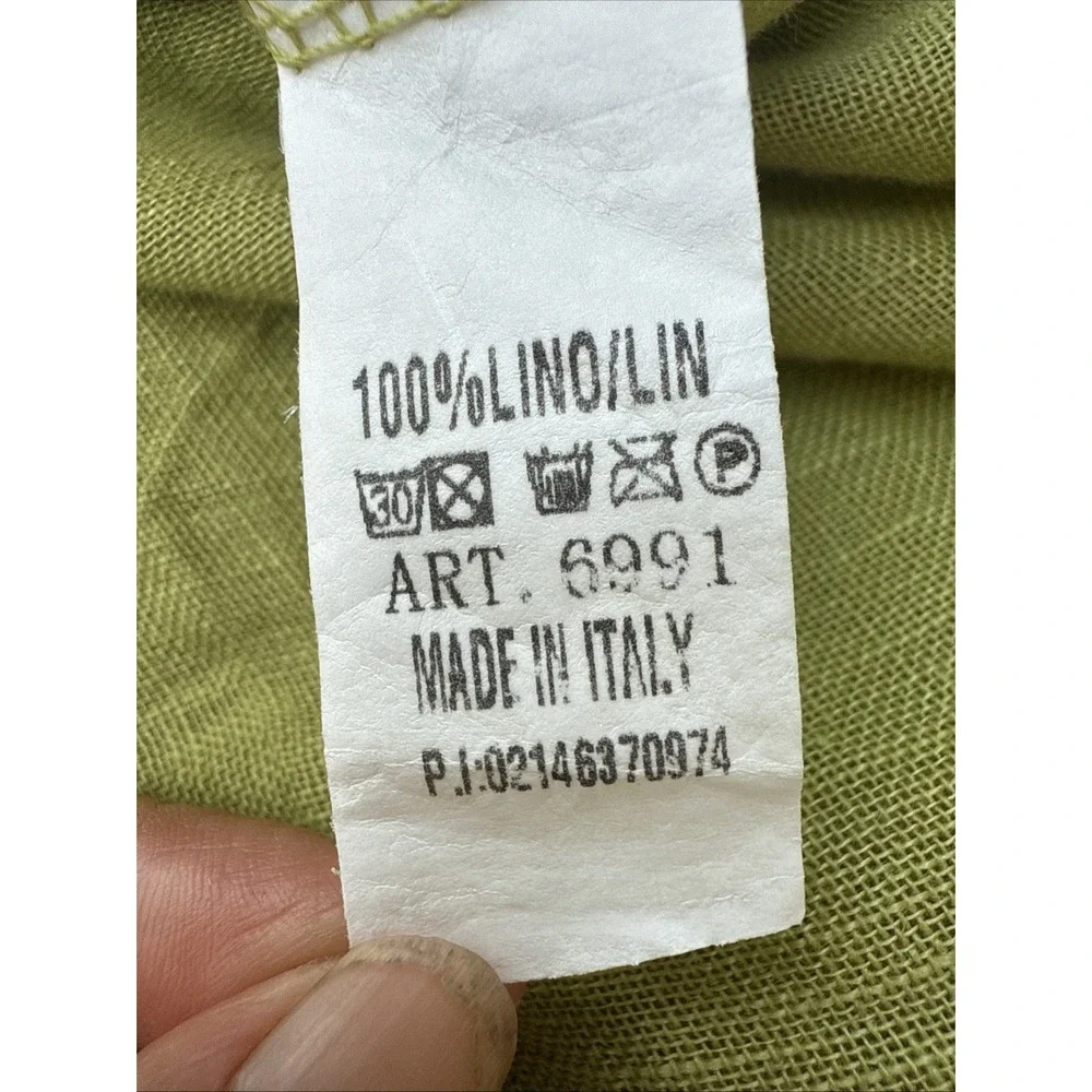 Made in Italy Linen Lagenlook Tunic Dress Chartreuse Asymmetrical Ruched Yellow